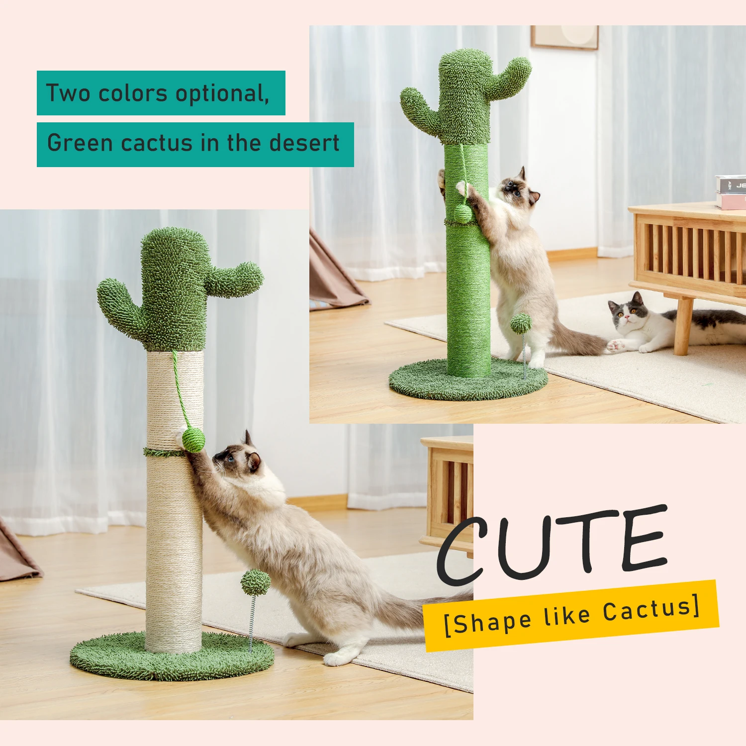 Imagem -03 - Posts de Sctratching do Gato para o Gatinho Cores Escalada Brinquedos Gato Estável Durável Grosso de Sisal Natural Interno do Gato do Cacto com Bola