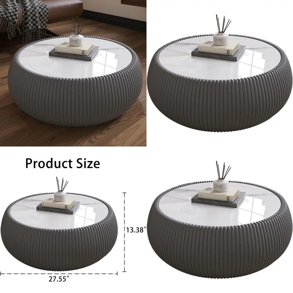 

Round Coee Table, Century ern Tea Tables w/Marble Desktop, No Assembly Required Drum Shaped Center Drink Tables, Accent Side Cae