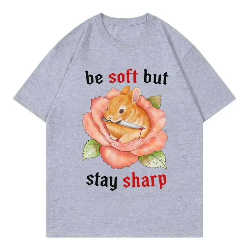 كن لينة ولكن البقاء حاد مضحك أرنب ميمي الجرافيك تي شيرت Harajuku Y2k تي شيرتات قصيرة الاكمام عالية الجودة موضة تي شيرت للجنسين #3