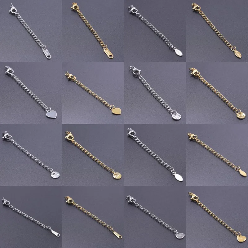 High Quality Waterproof Heart Rectangle Stainless Steel Extention/Tail Chain DIY Jewelry Making Supplies Metal Handmade Necklace