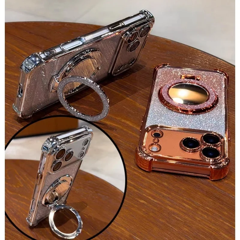 Luksusowe etui z brokatowym lustrzanym uchwytem i magnetycznym mocowaniem do OPPO A3 A5 A6 PRO A6X A79 A78 A38 A18 A17 A16 A1 A2 A3X A5X A98 A58 A54 — zdjęcie produktu 2