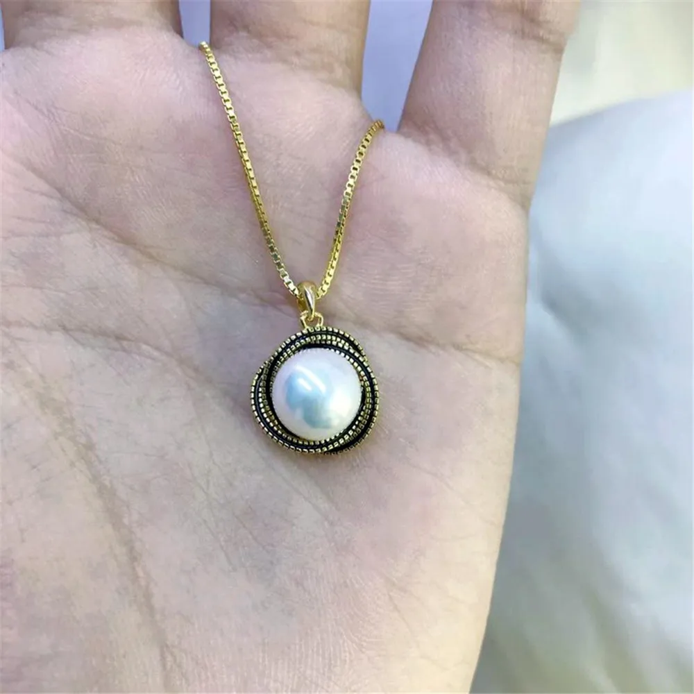 DIY Pearl Accessories S925 Sterling Silver Pendant Empty Holder Concealer Silver Necklace Pendant Fit 8-9mm Round Beads D407