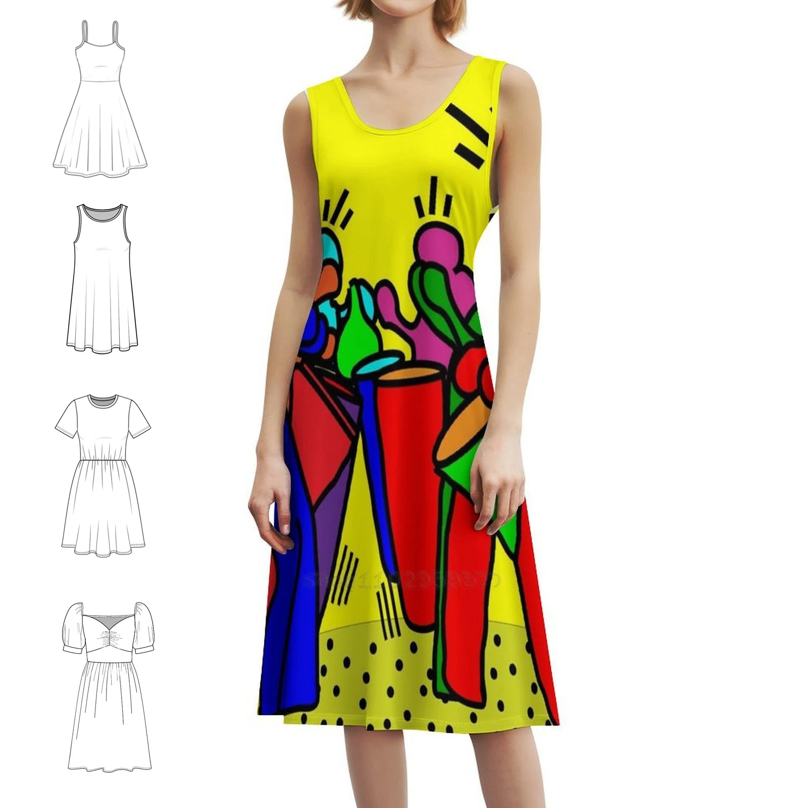 

Colorful Drummers Preppy Style Mini Dress For Women A-Line Loose Fit Casual Day Dress Percussion Pop Art Congas Djembé Rhythm