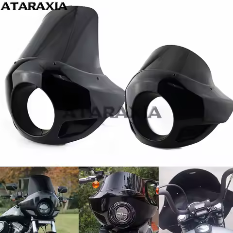 For Harley Dyna Softail Sportster 883 1200 48 72 Cafe Racer Windshield Headlight Front Outer Fairing 5.75" Head Lamp Cowl Guard