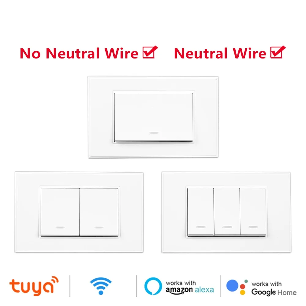 Tuya Smart Life WiFi Light Push Switch No Neutral Wire &Neutral Wire US Push Button Physical Wall Switch for Alexa Google Home