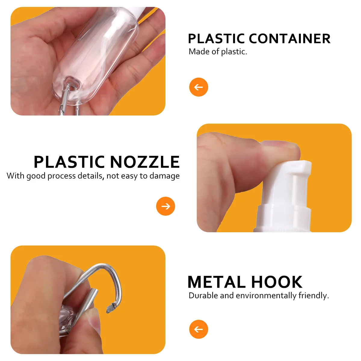 5pcs Travel Hand Bottles Refillable Portable Plastic Containers For Women Leakproof Empty Bottles With Hook