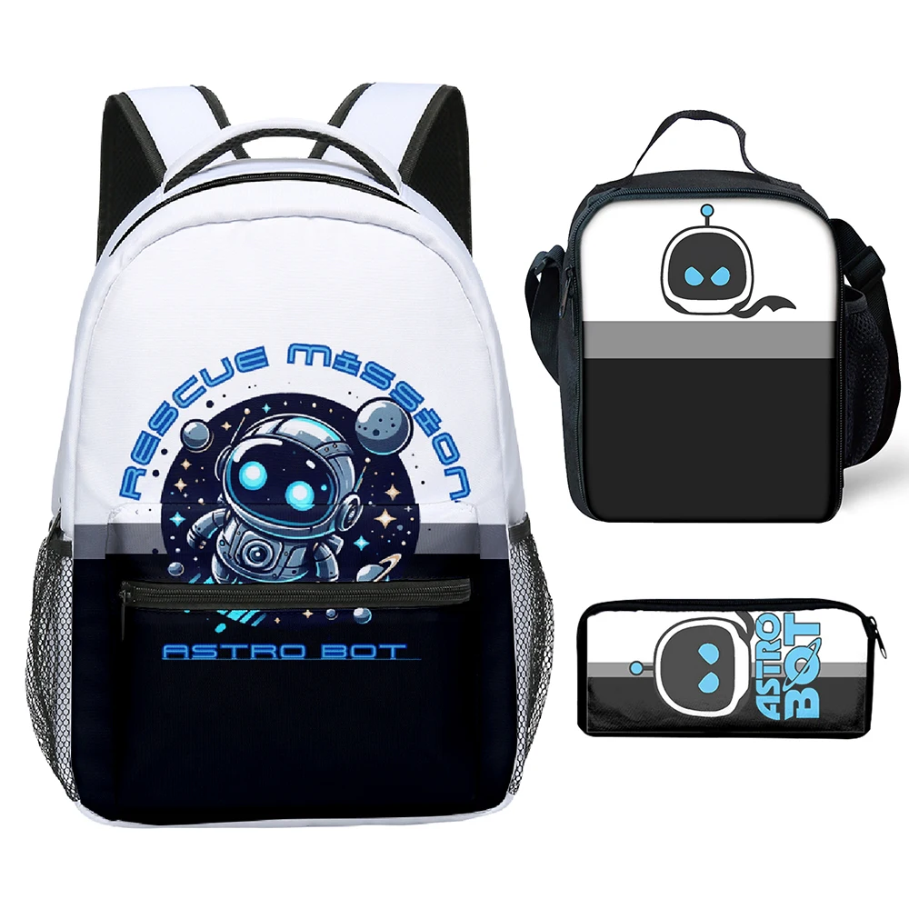 Trendy Jeugdige Grappige Astro Bot 3d Gedrukt 3 Stks/set Student Schooltassen Laptop Dagrugzak Crossbody Lunch Tas Etui