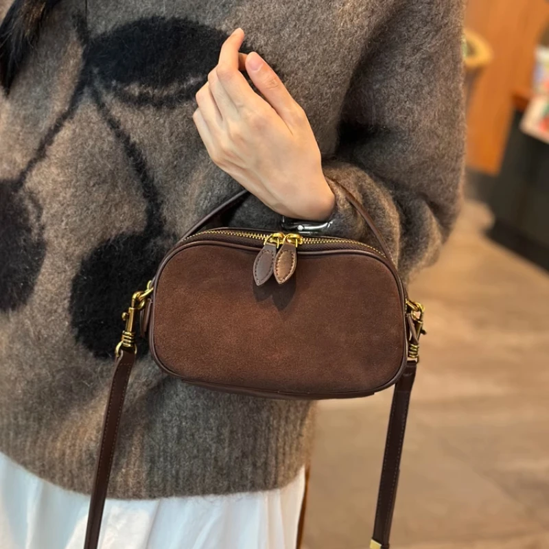 

Vintage Suede Crossbody Bags For Women High Quality Cowhide Square Shoulder Bag Classic Retro Casual Luxury Designer Handbag