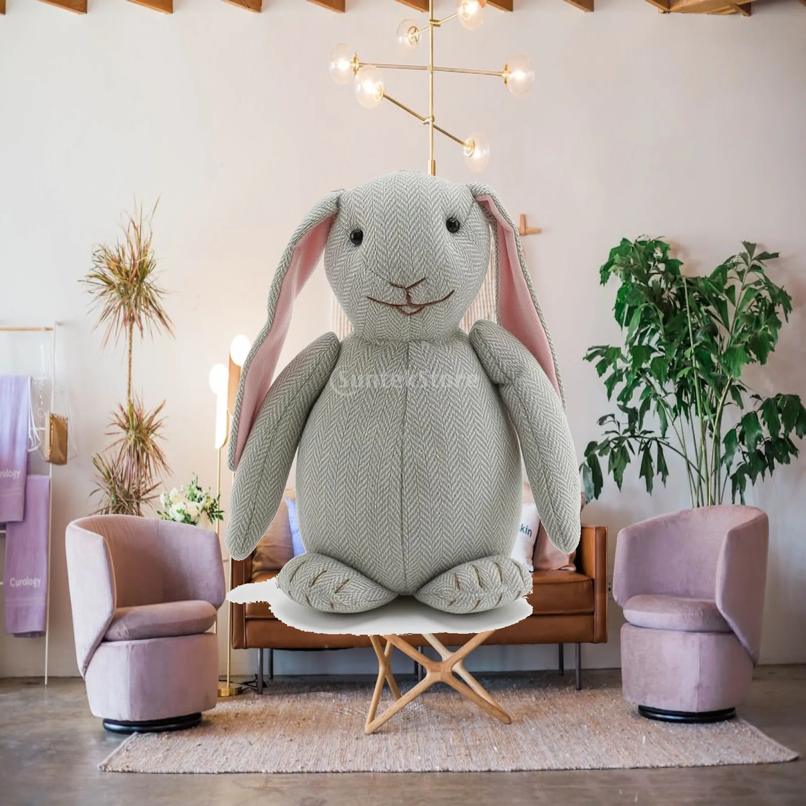 Rabbit Door Stopper Herringbone Rabbit Doorstop Soft-Textured for Nursery