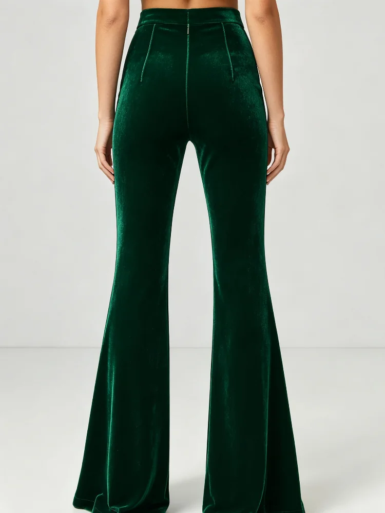 Women's Trendy high-waisted pleated pants, featuring a luxurious emerald green design, are suitable for casual gatherings and social events in autumn and winter seasons.