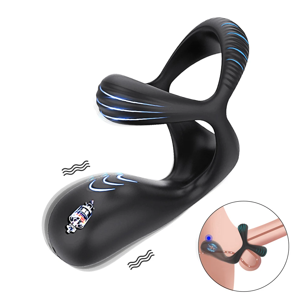 3 In 1 Vibrating Cock Ring Male Vibrator Penis Ring Delay Ejaculation Cockring Perineum Stimulator Sex Toys for Men Adult Goods