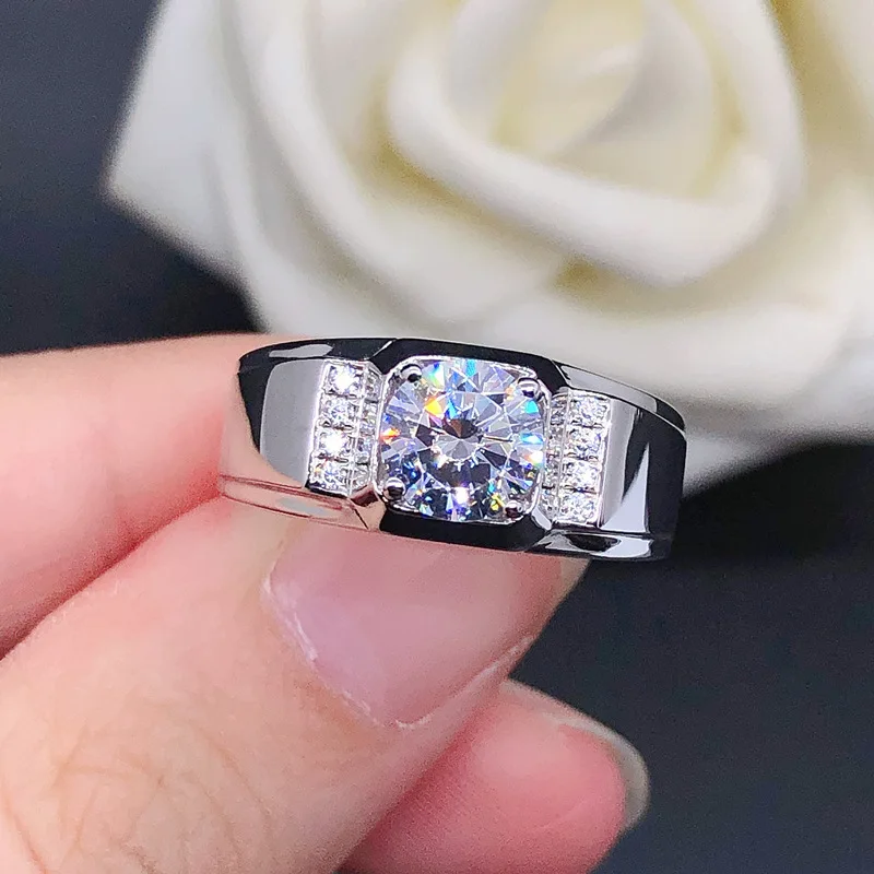 

925 Sterling Silver 1ct High Carbon Diamonds Men's Ring - 18K Gold Plated Mens Wedding Band Jewelry & Engagement Party Gift