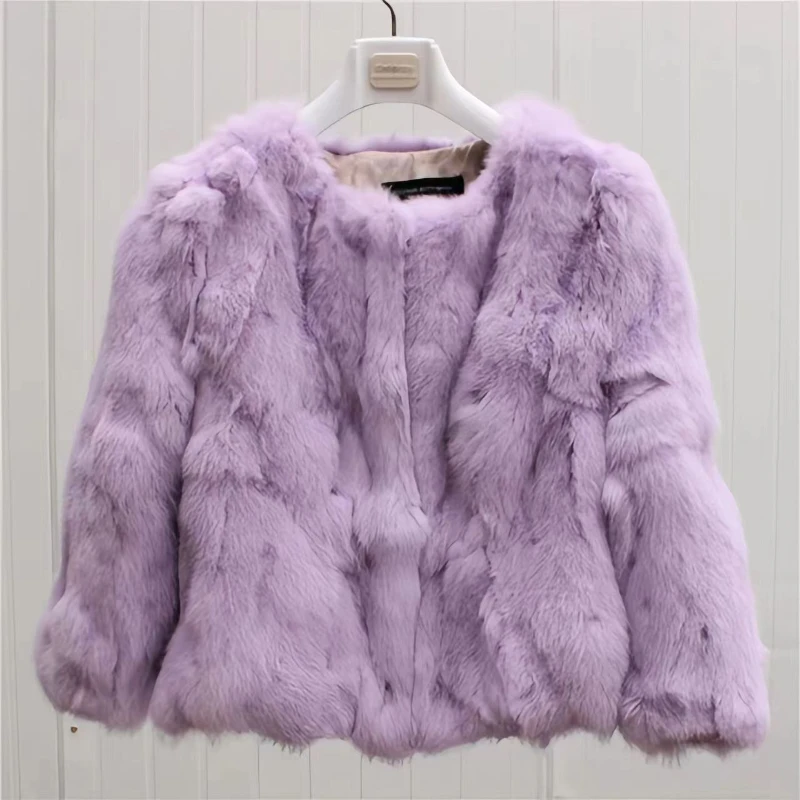 

Real Rabbit Fur Coat for Women Three Quarter Short Jacket Female Loose Thicken Warm Clothes High Quality New Winter 2024 B473