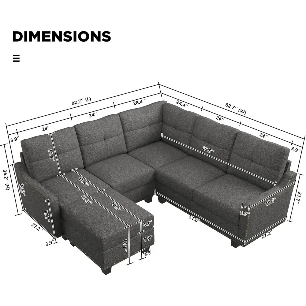 Convertible Sectional Sofa, with Storage Ottoman ,Apartment Reversible Sectional Sofa for Living Room,L Shaped Couch