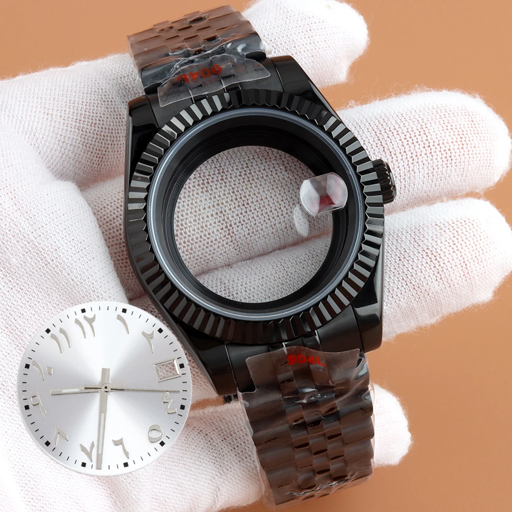 

With New Arabic NH35 28.5mm Dial and Hands Black Watch Case 36/39mm Jubilee Strap For Seiko NH35 NH36 Movement DATEJUST Case