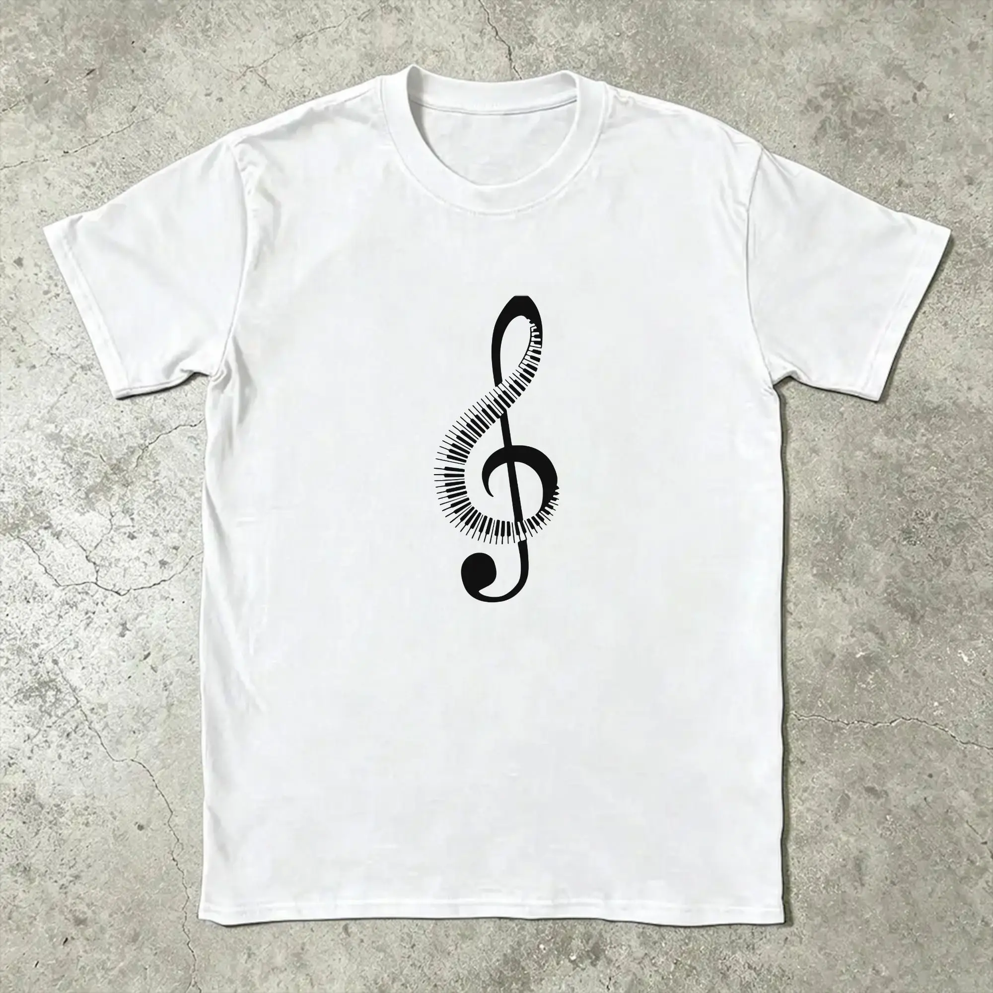 Men's Minimalist Piano Key Treble Clef T Shirt  100% Cotton Clothes Funny Short Sleeve Crewneck Tees Birthday Gift T-Shirt