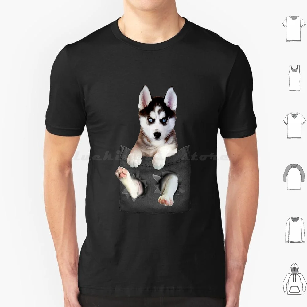 Siberian Husky In Pocket Puppy T Shirt 6xl Cotton Cool Tee Husky Siberian Husky Puppy Dog Cute Pet Pocket Funny Husky Lover Dog