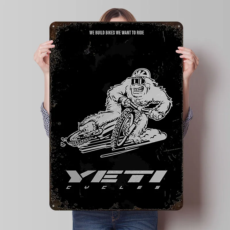 Yeti Cycles: Wir Bauen Fahrräder - Individuelles Vintage-Metallschild, Retro-Blechschild zur Wanddekoration, Wohnzimmer-Dekoartikel
