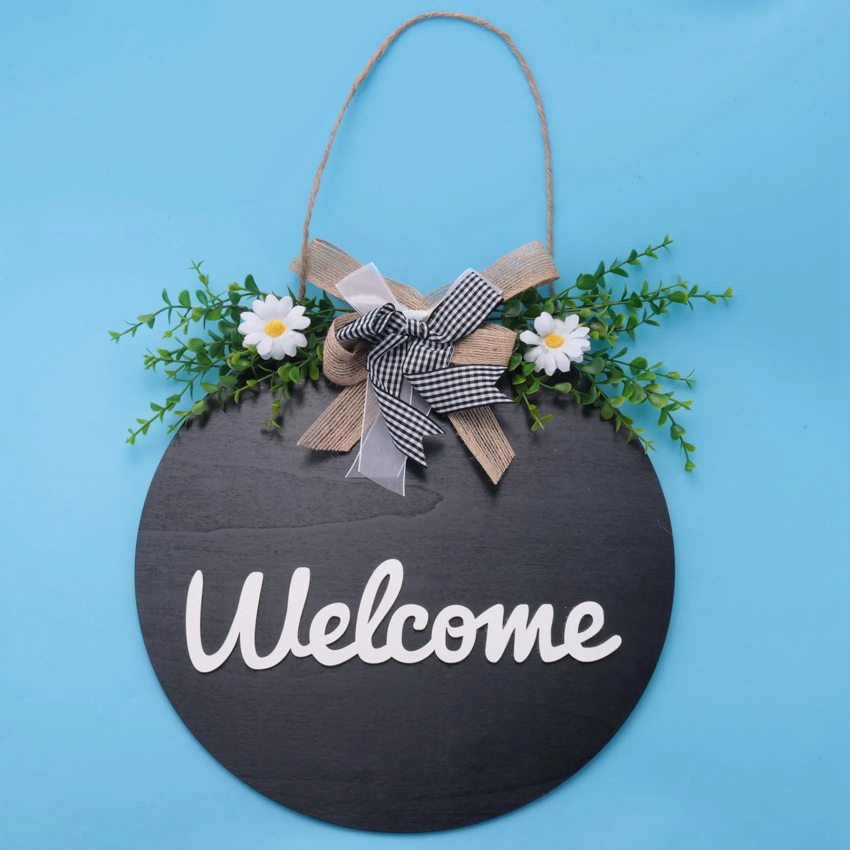 

【Today-Only!】Lighted Welcome Wreath Sign Front Door Porch Decor Rustic Round Wooden Hanging Hello Sign Outdoor Spring Summer Dec