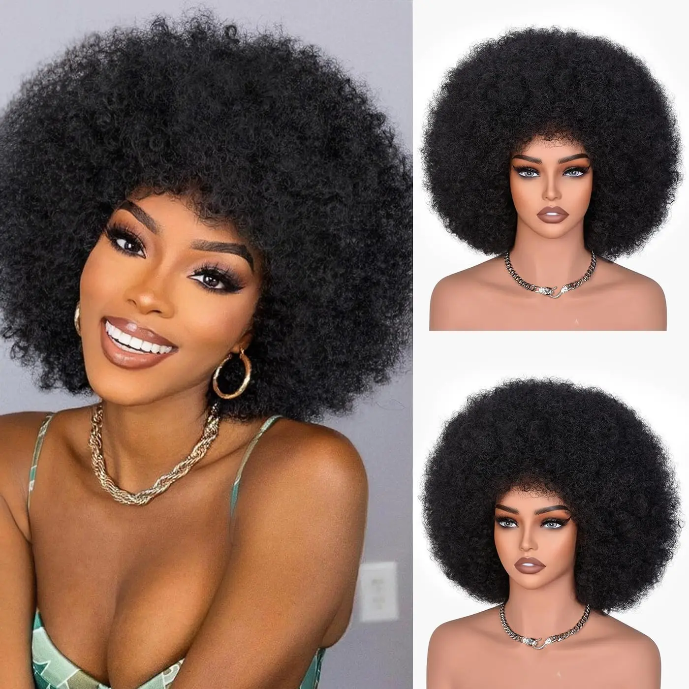 

Short Natural Black Afro Kinky Wigs Human Hair For Black Women Fluffy Afro Kinky Curly Wig Wear and Go Brazilian Hair Allure