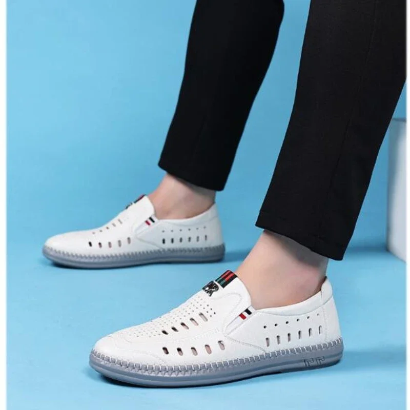 

XIHAHA Summer Men Fashion Sandals Leather Casual Man Shoe Male Mesh Hollowed Soft Bottom Breathable Slippers Men's Shoes Sneaker