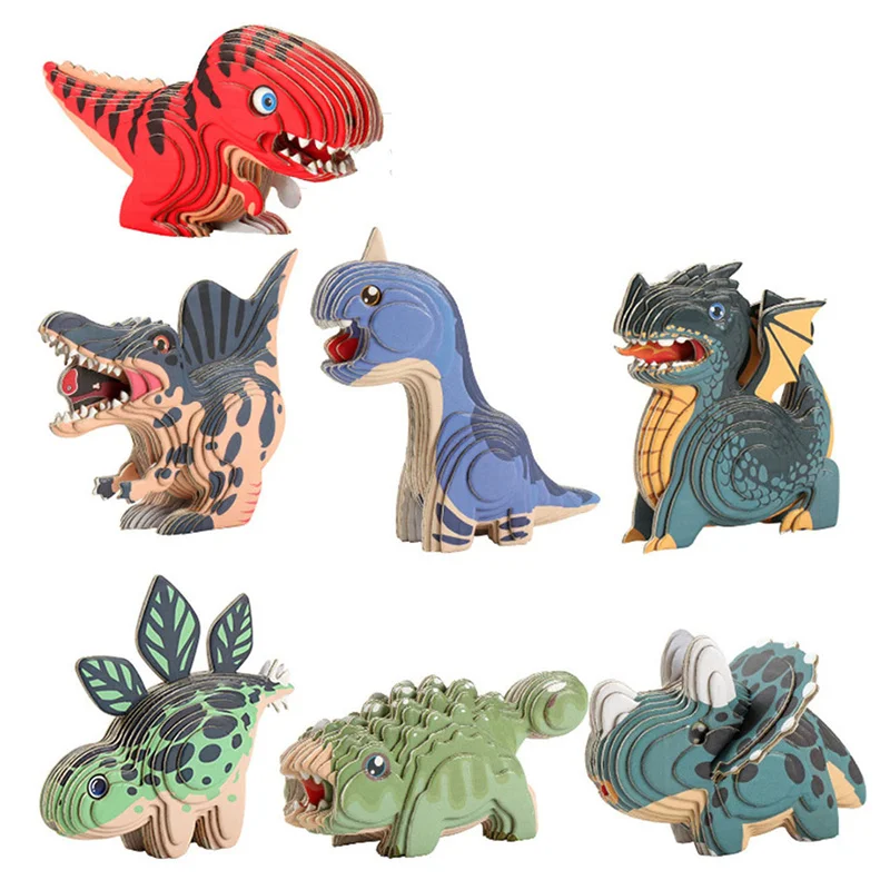 

3D DIY Puzzle Dinosaur Theme Tyrannosaurus Rex Model Cartoon Paper Toy Kids Early Learning Assembly Three-dimensional Jigsaw Toy