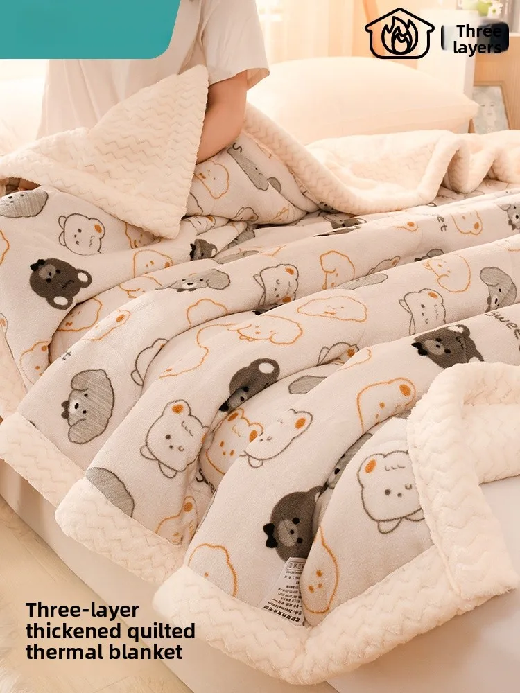 

2025 New Milk Velvet Blanket Thick Winter Office Nap Shoulder Wrap Bedding Polyester Fiber Modern Simple Style Warm Cartoon P...