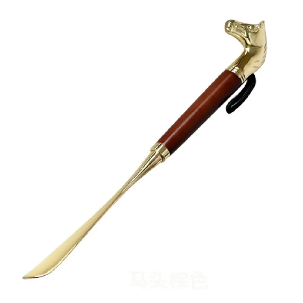 

Shoe Puller 32cm Metal Shoe Horn Lion/Horse Head Handheld Wood Handle Shoehorn Long Durable Portable Shoe Lifter Women Men