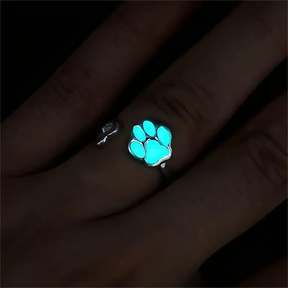 Cute Luminous Cat Dog Paw Ring Simple Hollowed Out Heart Finger Ring For Couple Gift glow in the dark Jewelry