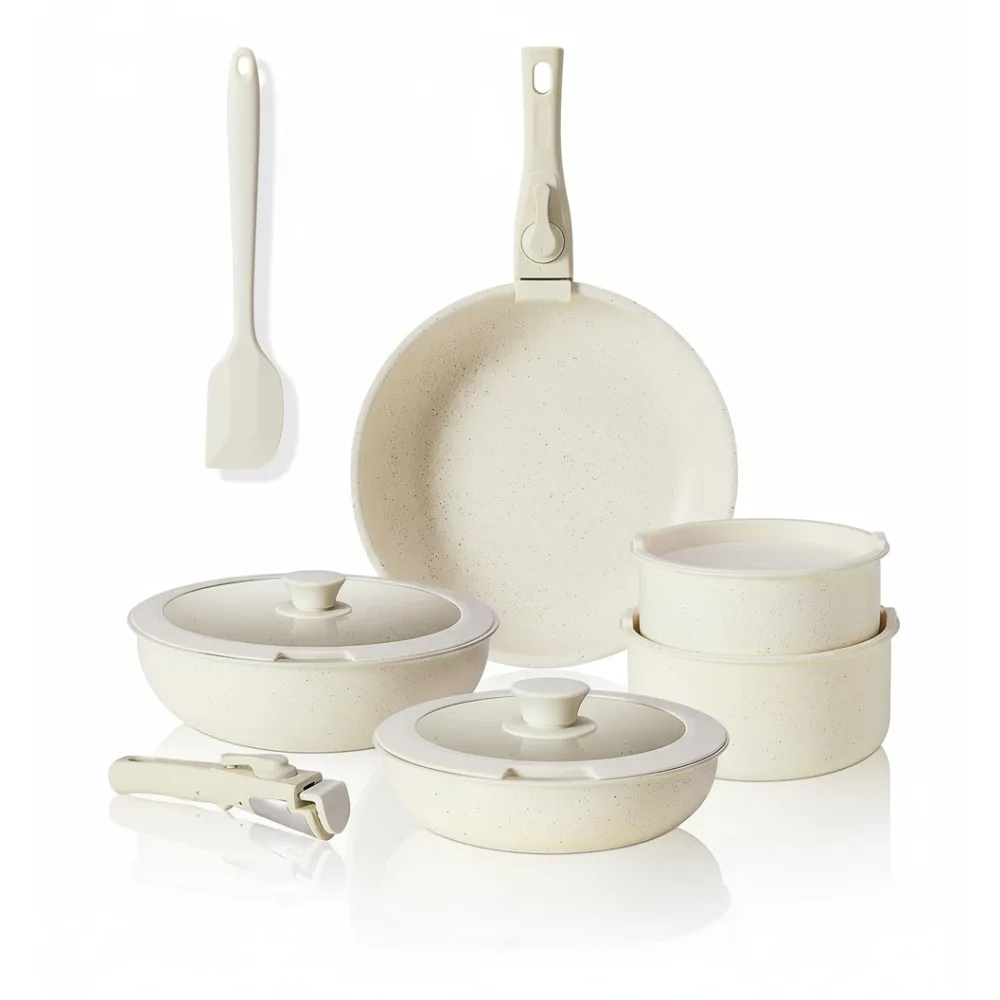 

12-Piece Nonstick Cookware Set with Detachable Handles, Induction Compatible, Dishwasher Safe - Perfect for Modern Kitchens