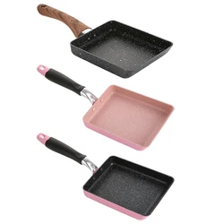 Frying Pan Stainless Steel Non-stick Frypan Square Kitchen Cooking Skillet Cookware, Black and Pink