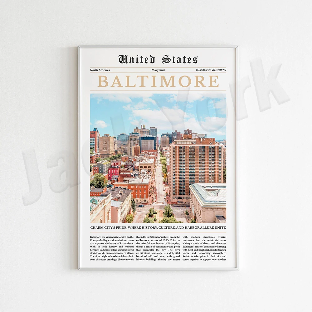 مطبوعات بالتيمور، ماريلاند بالتيمور، خريطة بالتيمور، ملصق سفر بالتيمور، طباعة ملصق سفر بالتيمور لديكور جدران المنزل #4