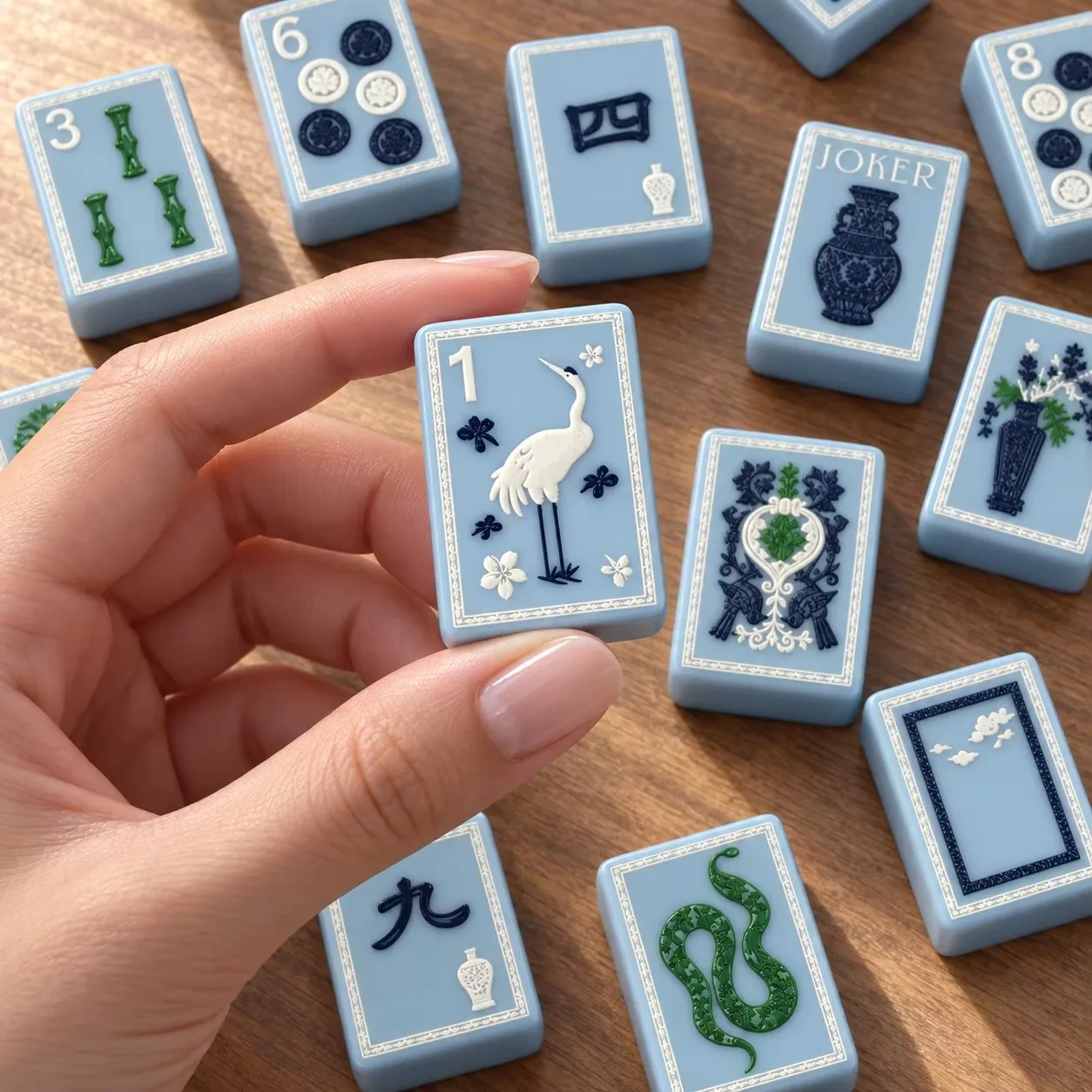 Blue & White Porcelain American Mahjong Set **Original Design** 160Pcs Acrylic Tile  36mm Christmas Party Game Gift