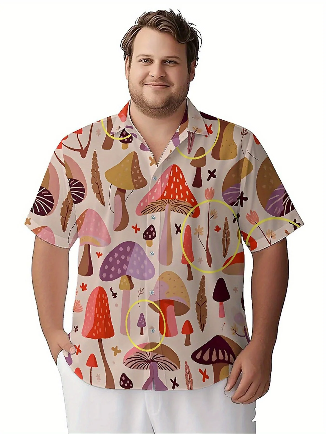 Men's Plus Size Hawaiian Shirts Fantasy Forest Mushroom Theme pattern,Premium Comfort Youth Clothes,Streetwear Y2K Tops