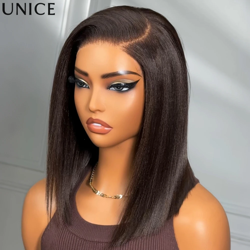 UNice Bye-Bye Slip™ 7x5 Lace Dark Chocolate Brown Side Part Yaki Straight Bob Wig with Drawstring Ready To Wear Glueless Human Hair Wig
