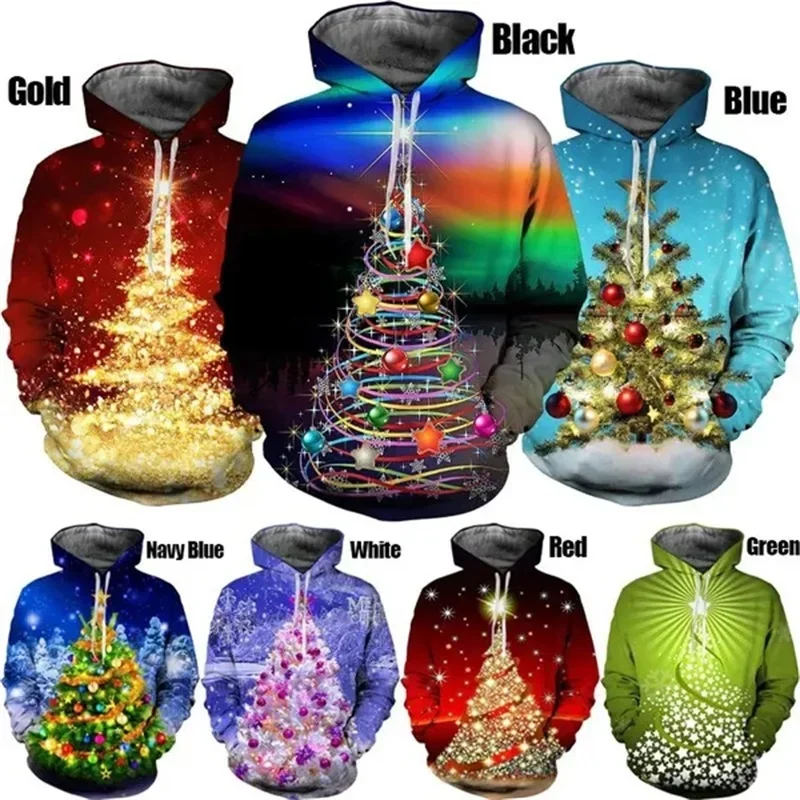 

Men Women Christmas Hoodie 3d Printed Christmas Tree Graphic Hooded Pullover Sweatshirts Casual Plus Size Xmas Party Costumes