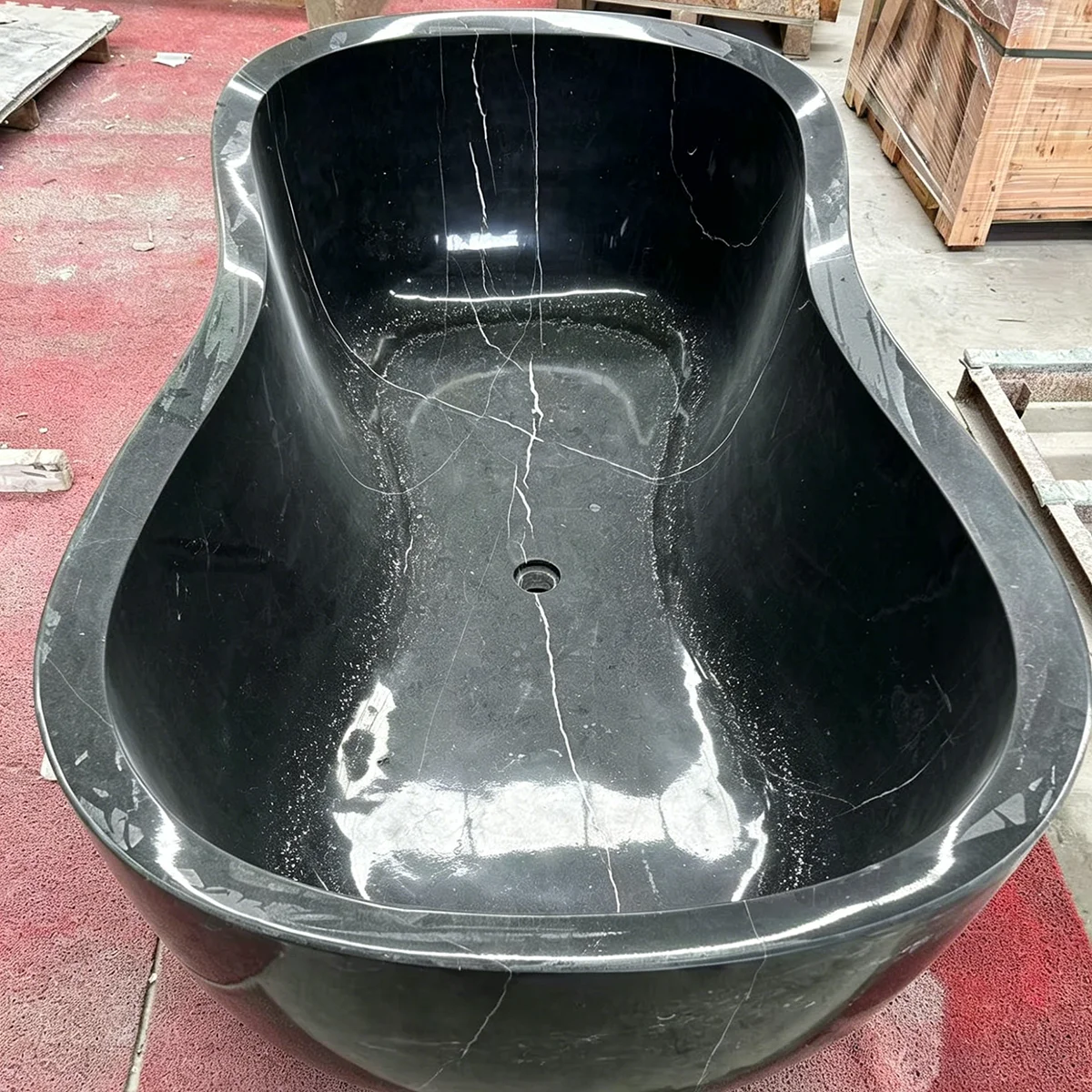 #￥Modern Nero Marquina Marble Soaped Stone Bathtub Freestanding 50 Inches Whirlpool Bathroom Shower for Resort Hotels Project