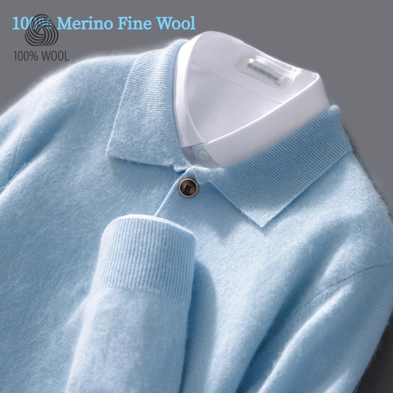 

Свитер-поло из 100% австралийской мериносовой шерсти, осень-зима, новый воротник-поло с пуговицами, прямые поставки с фабрики