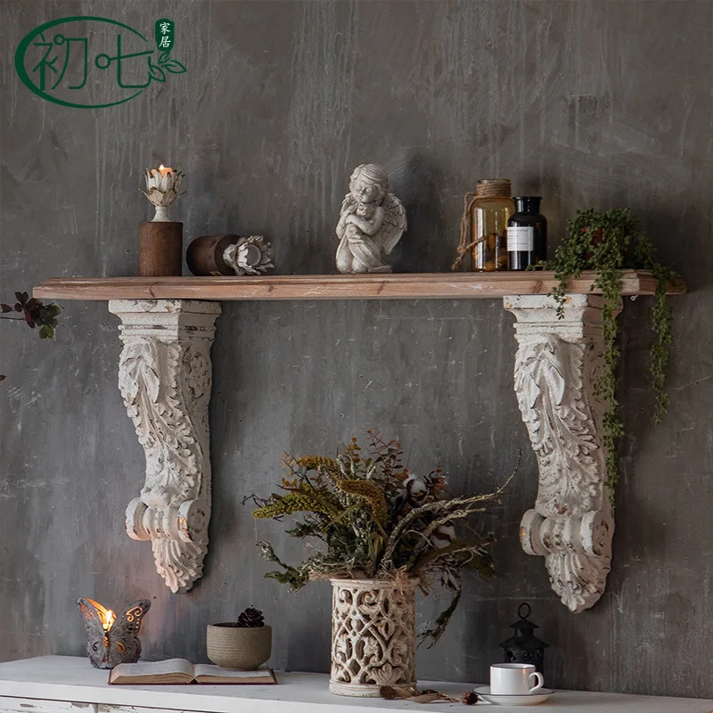 

French Carved Wood Wall Shelf - Antique Photo Studio Display Board, Rustic Art Storage Rack for Bedroom/Living Room Decor