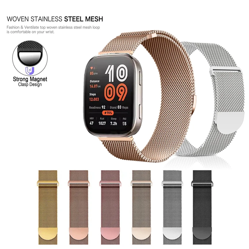 Bracelet milanais respirant en acier inoxydable, 20MM 22MM, pour Huami Amazfit Bip 6 / Bip 5 / Unity / Bip 3 Pro S U Lite