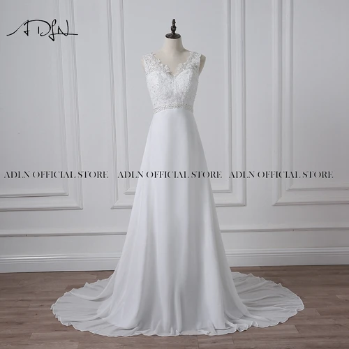 ADLN-Vestidos de Novia de gasa para la playa, traje de Novia blanco y marfil, bohemio, con cuello en V y cuentas, talla grande