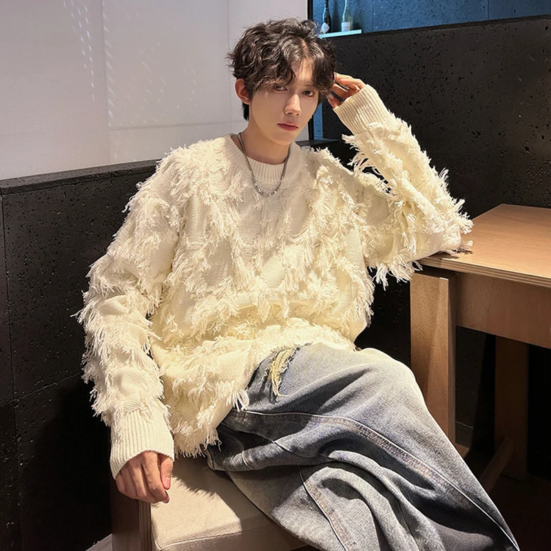 LUZHEN شخصية شرابة لدغ المرقعة فضفاضة طويلة الأكمام بلوفر مغزول الرجال 2025 الشتاء عالية الجودة الذكور سترة JY5056