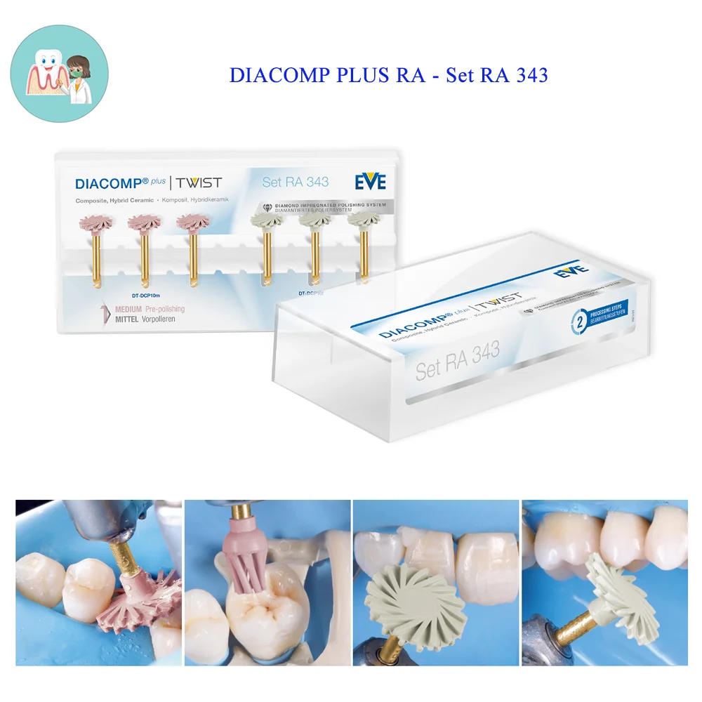 

Dental EVE Diamond Impregnated Polishing System Set RA 343,2-step polishing system for high-shine on all composite materials