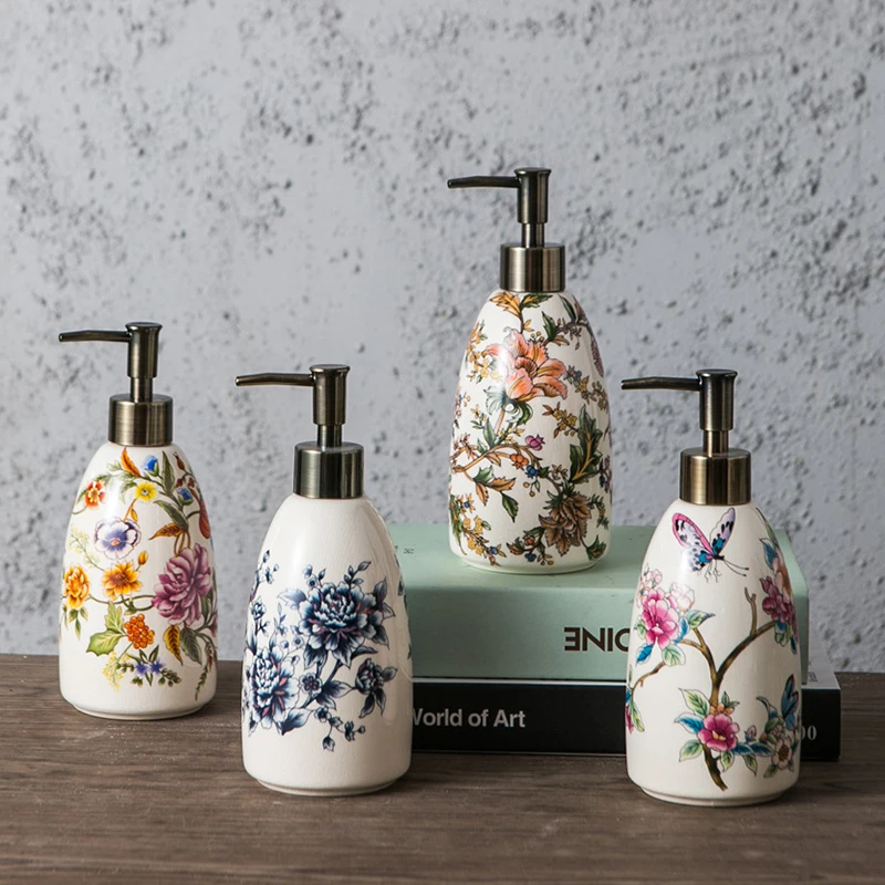 

300 мл винтажная керамическая бутылка для лосьона, креативный цветок, дозатор мыла, бытовой шампунь, гель для душа, бутылка для хранения макияжа