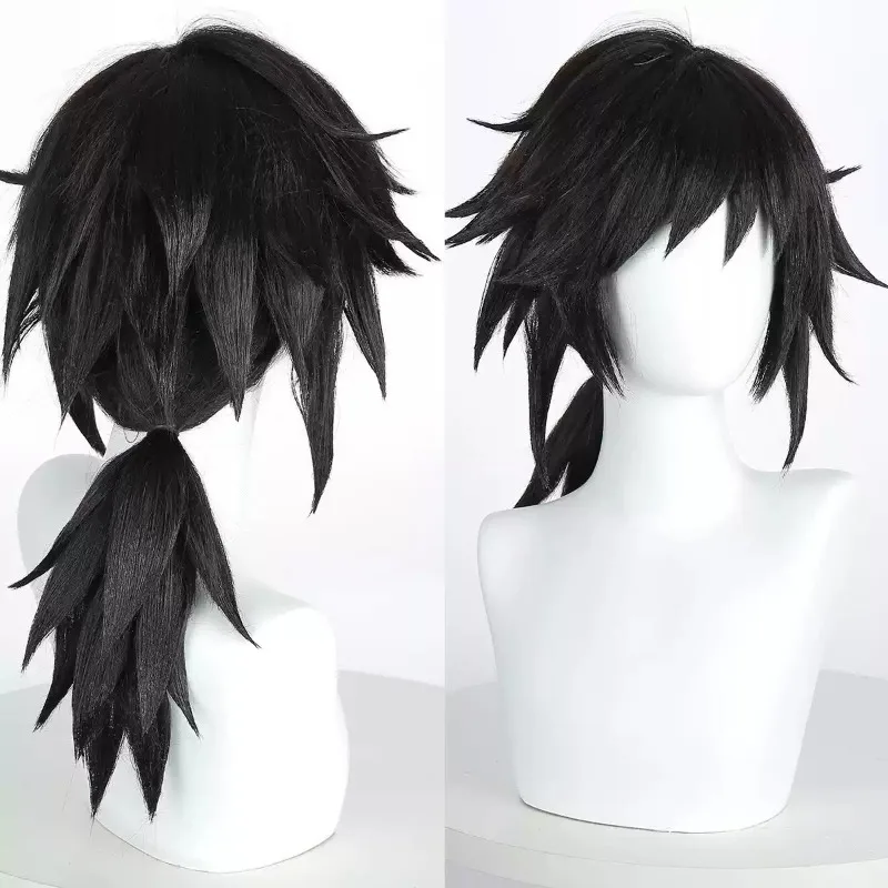 FallenVex Store Black Styled Synthetic Cosplay Wig, Thick Fluffy Spiky Ponytail Design, High‑Temperature Fiber, Role‑Play Wig