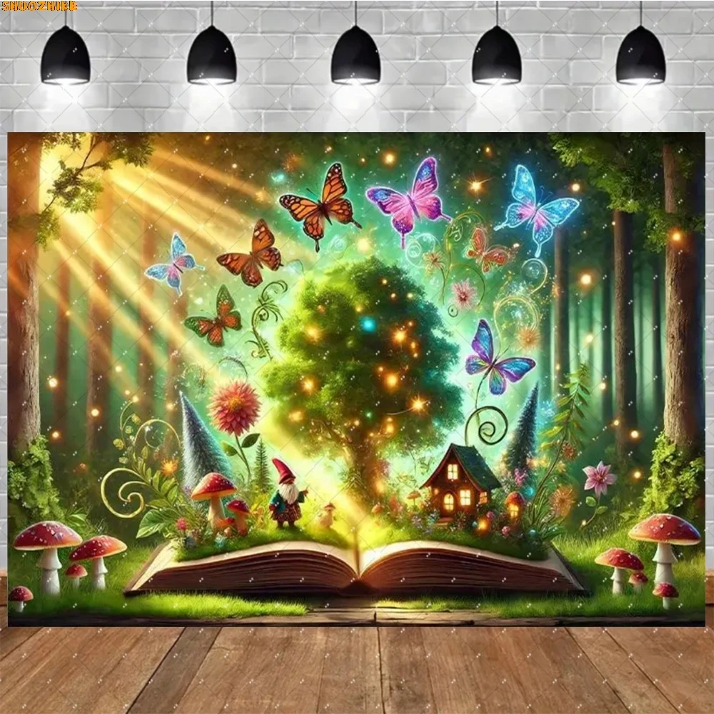 خرافة كتاب موضوع خلفيات للتصوير الفوتوغرافي الدعائم القلعة فراشة زهرة الغابات الزفاف عيد ميلاد استوديو الصور خلفية BK-01 #6