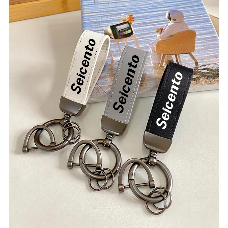 For Fiat Seicento Top Layer Cowhide Key Chain Keyrings Lanyard Car Accessories Custom Logo