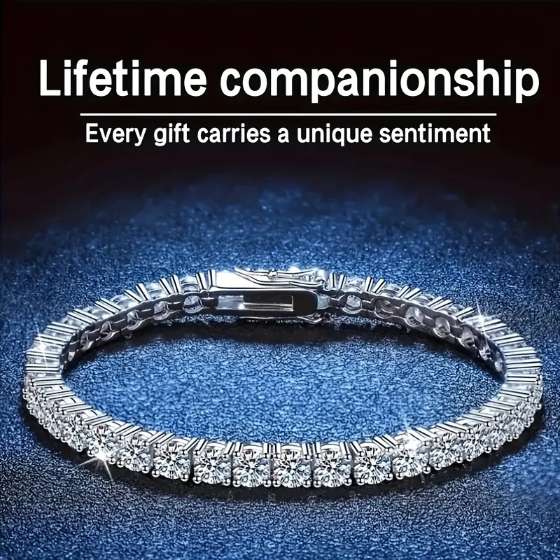 925 sterling silver 4.8mm moissanite tennis bracelet, sparkling jewelry, showcasing luxurious social temperament, suitable for daily/party/banquet wear, perfect for weddings/birthdays/anniversaries/Christmas/Valentine's Day gifts