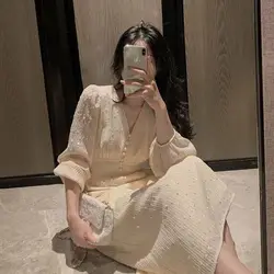 French Style Waist Cinching Slimming Gentle Style First Love Dress Light Mature and High-end Temperament Long Style Super Dresse