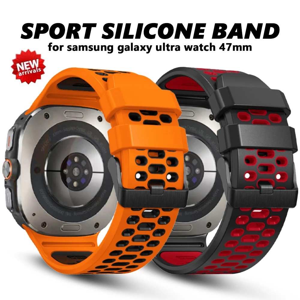 Tali Silikon Dua Warna Lembut untuk Jam Tangan Samsung Galaxy Ultra 47Mm Gelang Aksesori Pria untuk Galaxy Ultra 47Mm Tali Bersirkulasi